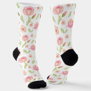 Calcetines Elegante patrón floral con peonías rosadas y lirio