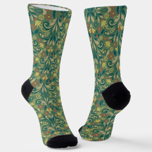 Calcetines Elegante patrón floral en amarillo y rojo sobre ve