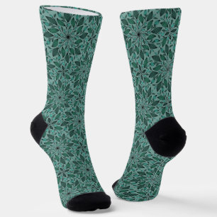 Calcetines Elegante patrón floral en azul verde con mandala d
