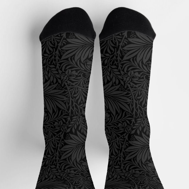 Calcetines Elegante patrón floral gris negro (Arriba)