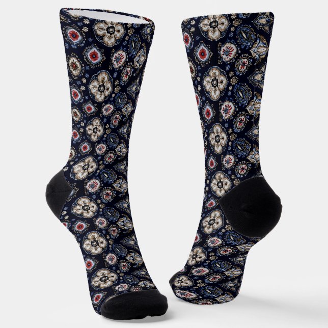 Calcetines Elegante Patrón Floral Marina Azul (Angular)