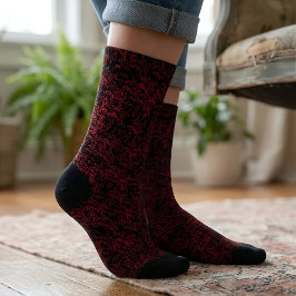 Calcetines Elegante patrón floral rojo sobre negro