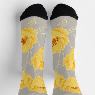 Calcetines Elegante Peonía Amarilla Gris Taupe Moderno Chic