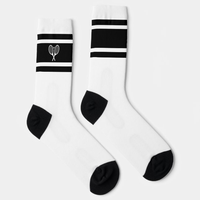 Calcetines Elegante raqueta de tenis de raya blanca negra (Derecha)