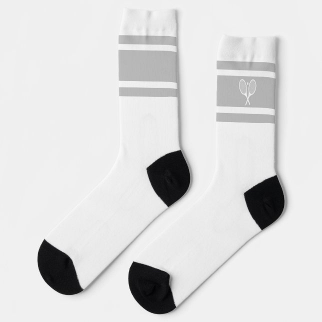 Calcetines Elegante raqueta de tenis gris franja blanca atlét (Izquierda)