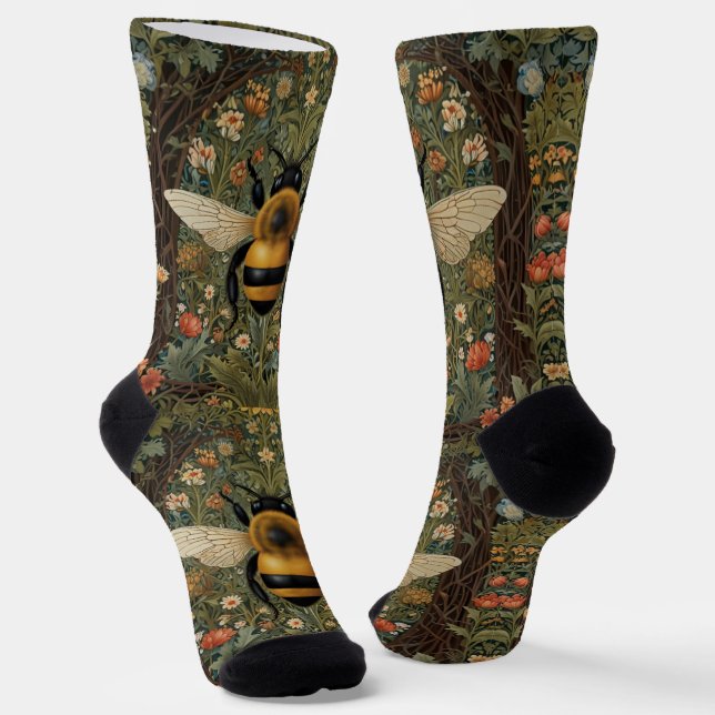 Calcetines Elegante retro bumblebee boho arte floral botánico (Angular)