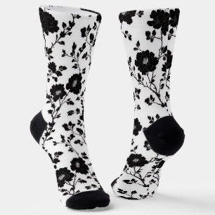 Calcetines Elegante silueta floral en blanco y negro Botanica