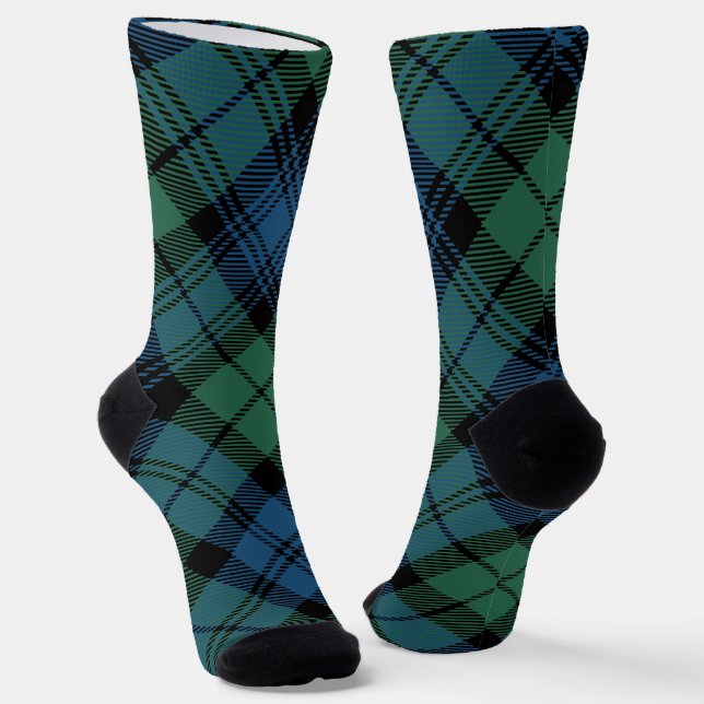 Calcetines Elegante Tartán Campbell Azul Verde Cuadro Rústico (Angular)