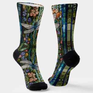 Calcetines Elegante Vidrio de mancha floral Dragonfly