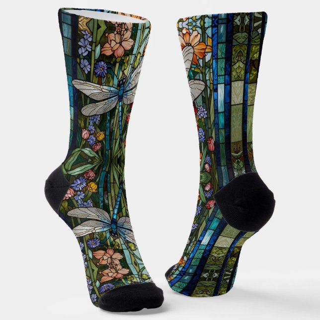 Calcetines Elegante Vidrio de mancha floral Dragonfly (Angular)