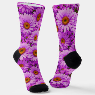 Calcetines Elegantes daisias florales de magenta rosa oscuro