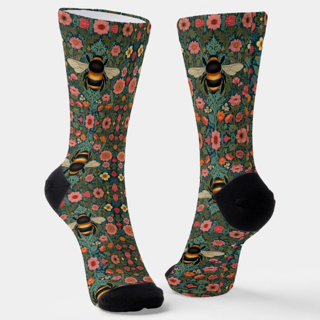 Calcetines Elegantes florales boho retro de abeja primavera  (Angular)