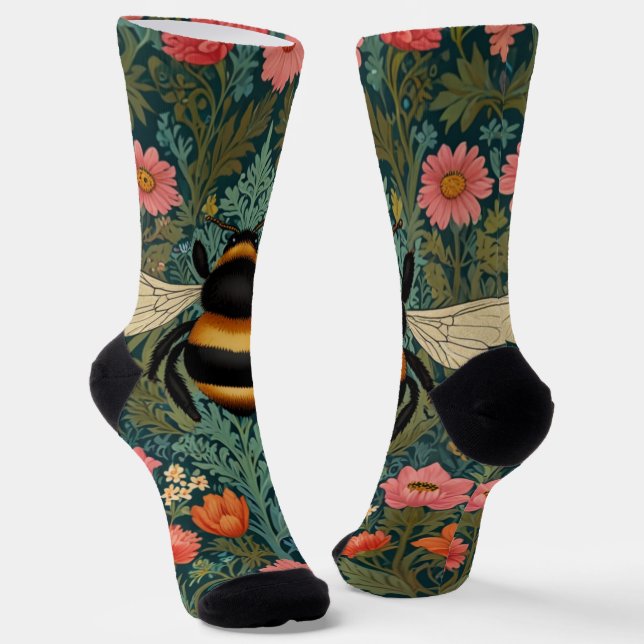 Calcetines Elegantes florales boho retro de abeja primavera  (Angular)