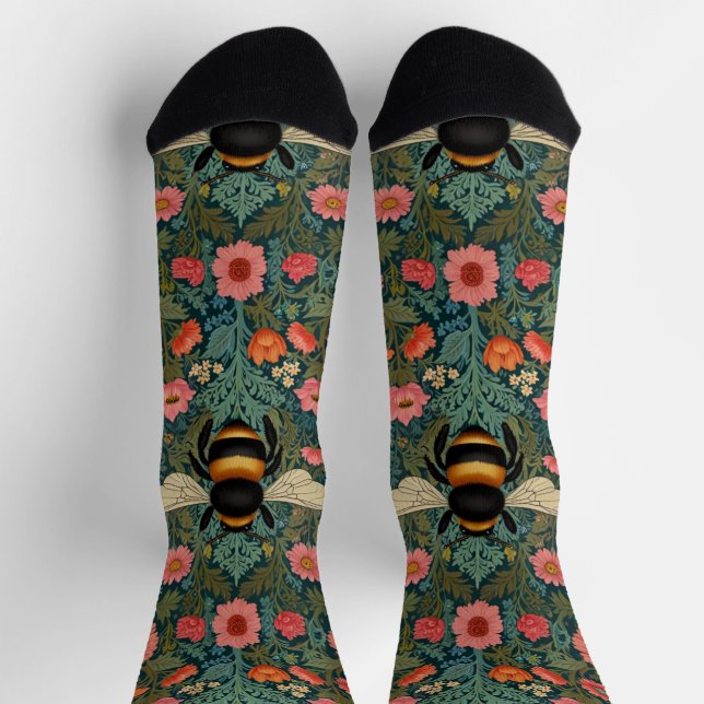 Calcetines Elegantes florales boho retro de abeja primavera  (Arriba)