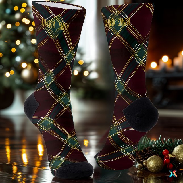 Calcetines Elegantes Navidades de Borgoña y Oro Personalizado (Subido por el creador)