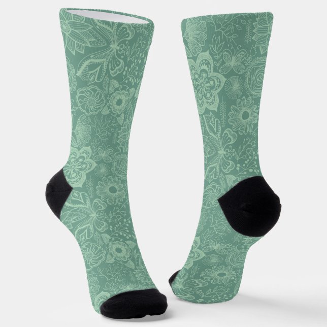 Calcetines Elegantes tonos Mint-Green Tones Retro Floral Lace (Angular)
