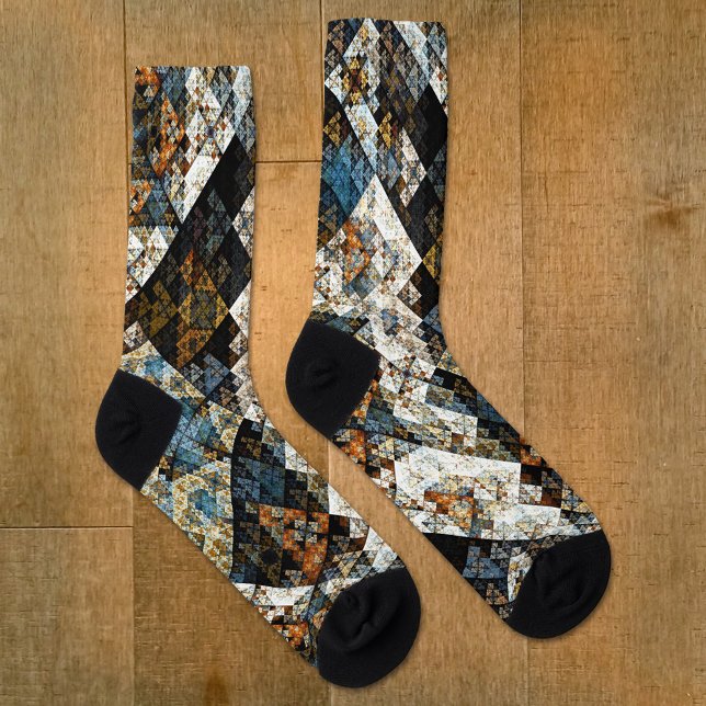 Calcetines Elegantes zócalos de patrón de arte abstracto (Artistic socks featuring a fun abstract geometric fractal pattern in nature inspired colors)