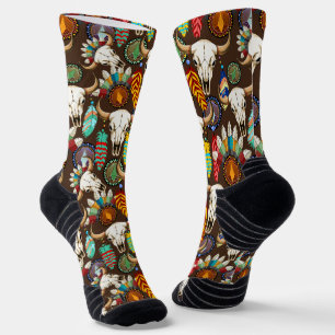 Calcetines Emblema de cráneo de búfalo nativo americano