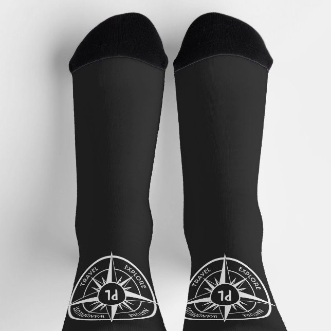 Calcetines Emblema de la estrella de la brújula monograma bla (Arriba)