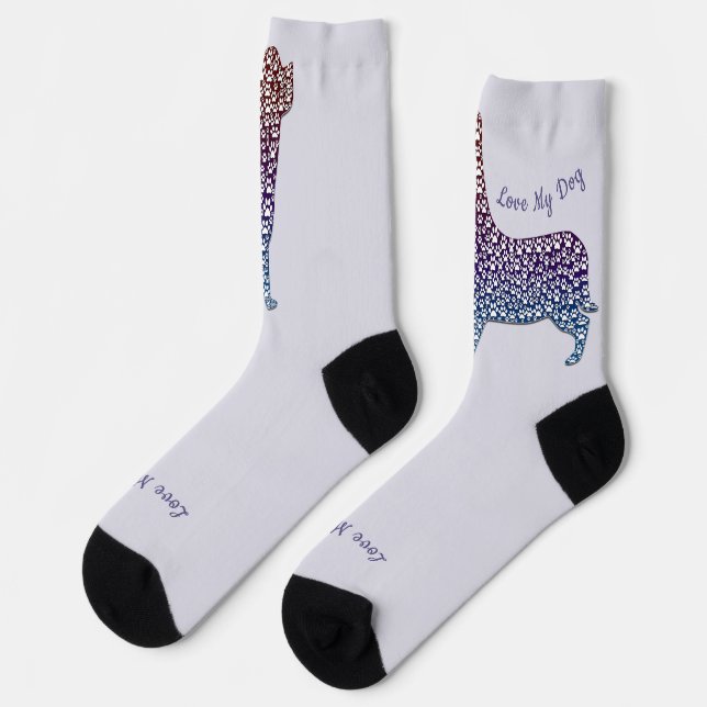 Calcetines Embossed Indigo Gradient Paw Print Dog Outline (Izquierda)