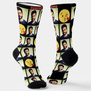Calcetines emoji personalizado personalizado de foto de amor