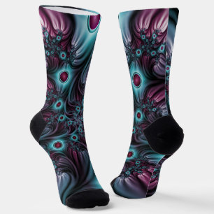 Calcetines En profundidad Arte fractal rosa azul abstracto ab
