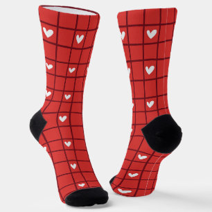 Calcetines Encantador Estilo Romántico de Cuadro Rojo y Coraz
