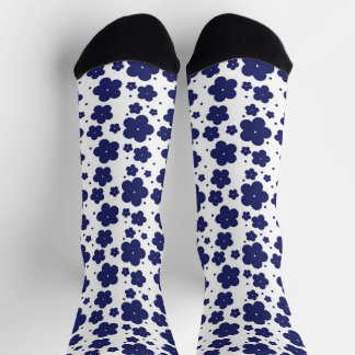 Calcetines Encantador Motivo de Arte Botánico Plano Azul Oscu