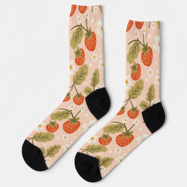Calcetines Encantador patrón continuo de fresa roja dibujada  (Izquierda)