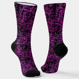 Calcetines encantador patrón floral rosa sobre negro vintage