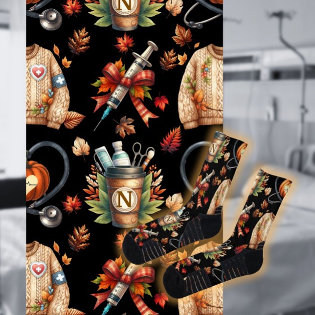 Calcetines Enfermera de monograma negro Enfermería de otoño E (Subido por el creador)