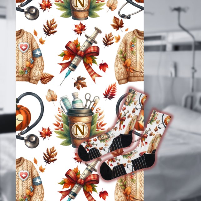 Calcetines Enfermera monograma blanco Enfermería de otoño Ese (Subido por el creador)