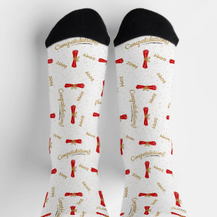 Calcetines Enhorabuena Roja Diploma Clase Años Grad Socks