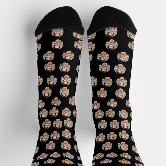 Calcetines Equipo negro de cara personalizada divertida (Arriba)