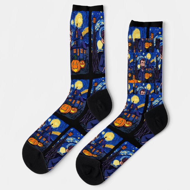 Calcetines Escena de Van Gogh embrujada - Halloween Starry gó (Izquierda)