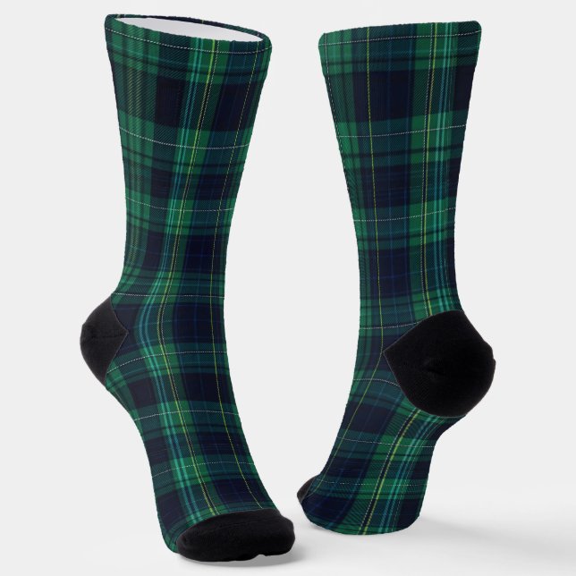 Calcetines Escocia verde y azul Tartán Plaid (Angular)