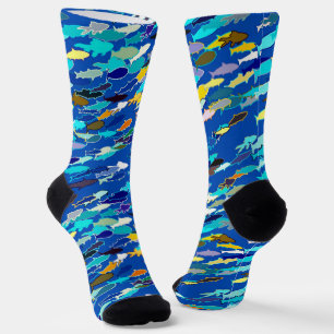 Calcetines Escuela de peces, azul oscuro, blanco y turquesa