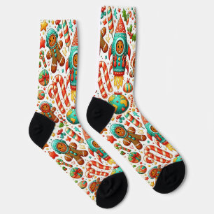 Calcetines espaciales de jengibre de Navidad para