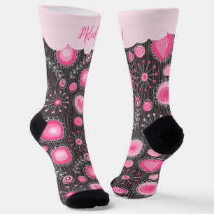 Calcetines Espectaculares corazones grises rosados y florales