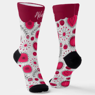 Calcetines Espectaculares corazones rojos blancos flores nomb