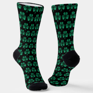 Calcetines Espuma verde esmeralda Patrón de Shamrock negro