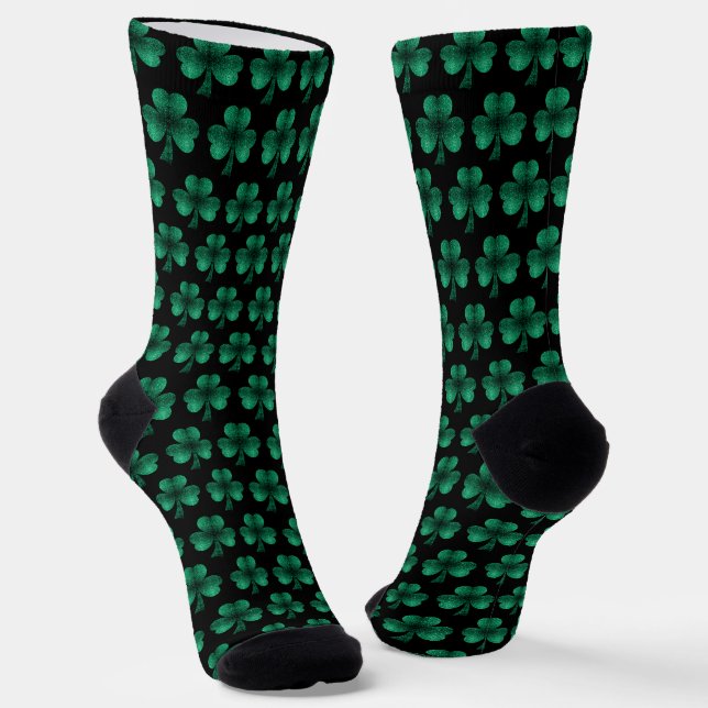Calcetines Espuma verde esmeralda Patrón de Shamrock negro (Angular)