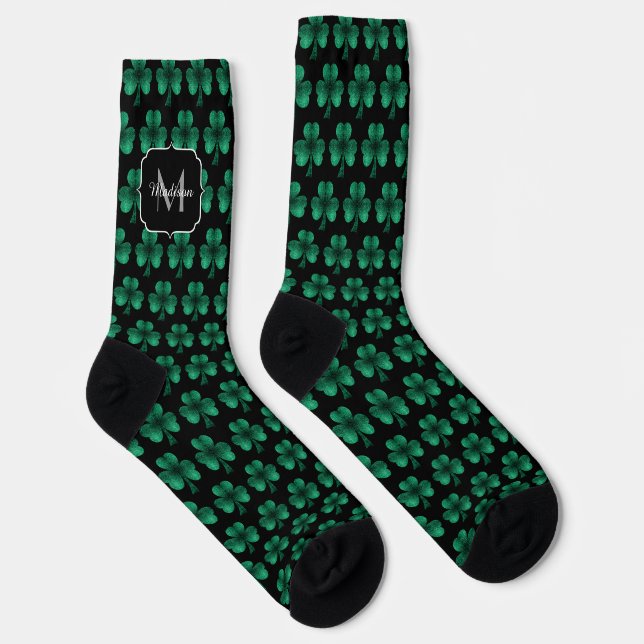 Calcetines Espuma verde esmeralda Shamrock negro Monograma (Derecha)