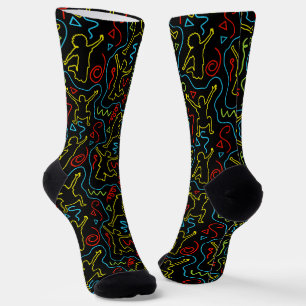 Calcetines Esquema de diversión infantil patrón negro neón