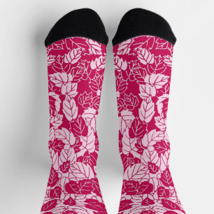 Calcetines Estampa de hoja japonesa, fucsia y rosa claro
