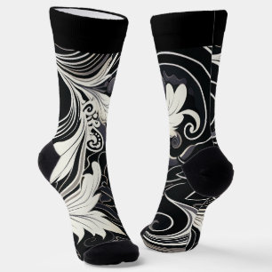 Calcetines Estampa floral abstracta en blanco y negro