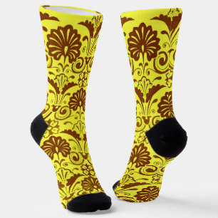 Calcetines estampado de abanicos y volutas amarillas