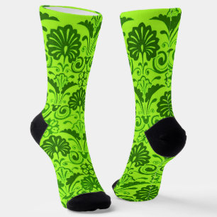 Calcetines estampado de abanicos y volutas de color verde lim