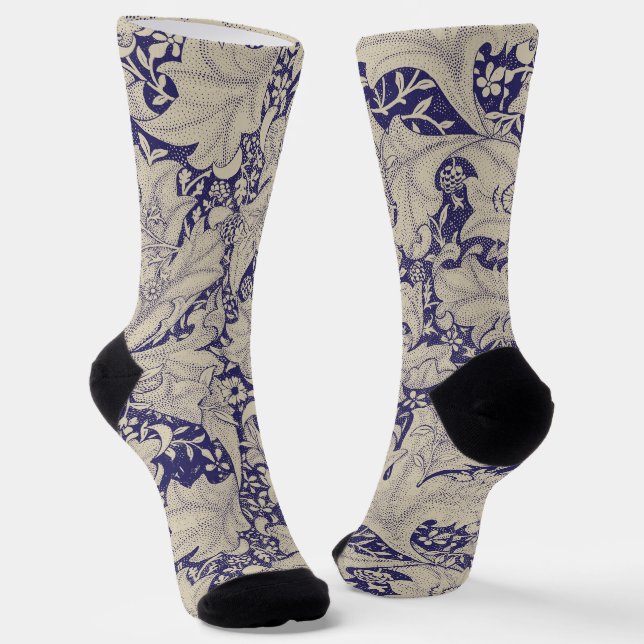 Calcetines Estampado de Alhelí de William Morris Azul Antiguo (Angular)