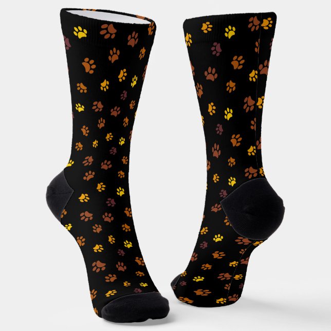 Calcetines Estampado de huellas de patas naranja amarillo mar (Angular)